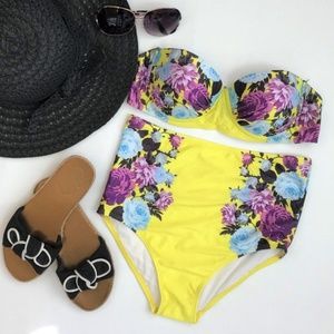 Yellow Floral High Waisted Bikini Sz M